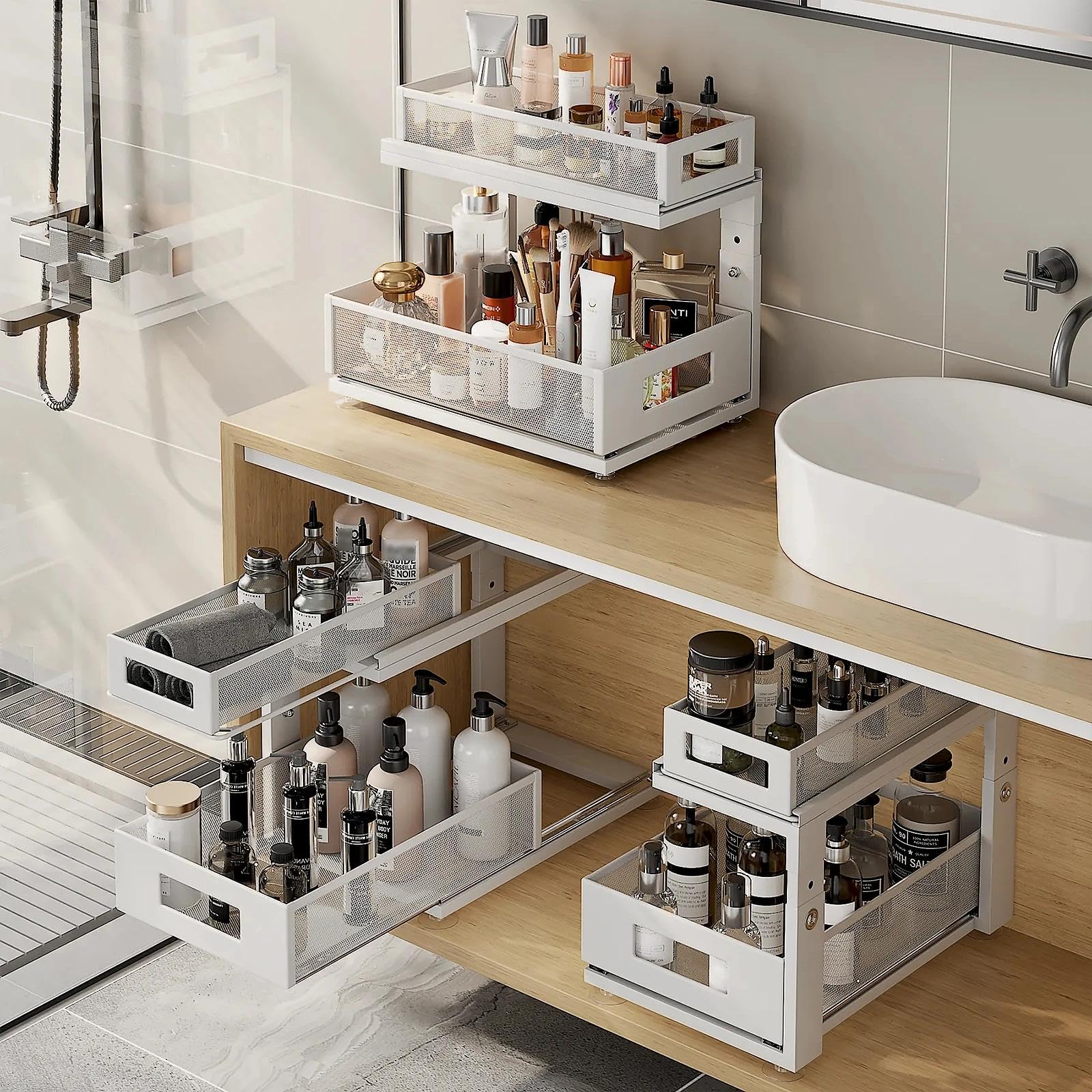 Corbyles under sink organizer space-efficient storage for kitchen, bathroom, and laundry areas.