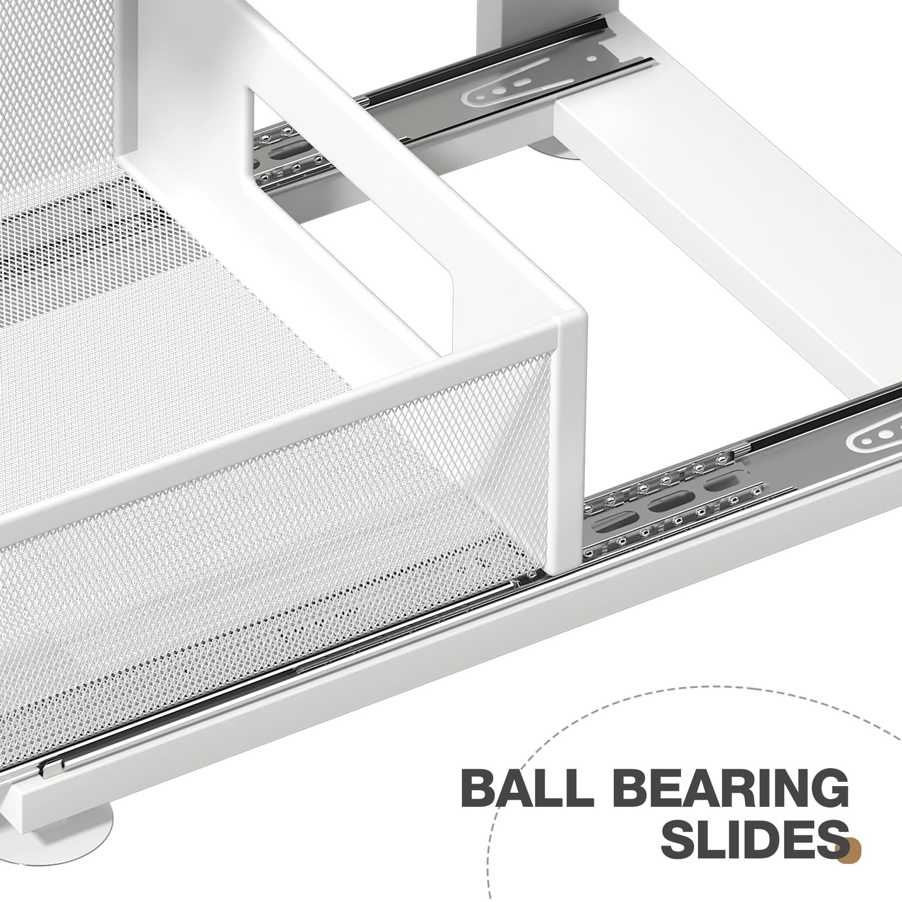 Corbyles under sink organizer mesh design prevents small items from slipping during pulls.