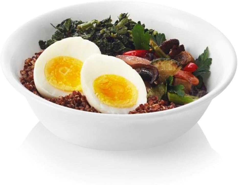 Corelle 18-ounce soup bowls in use ideal for soups and cereals.