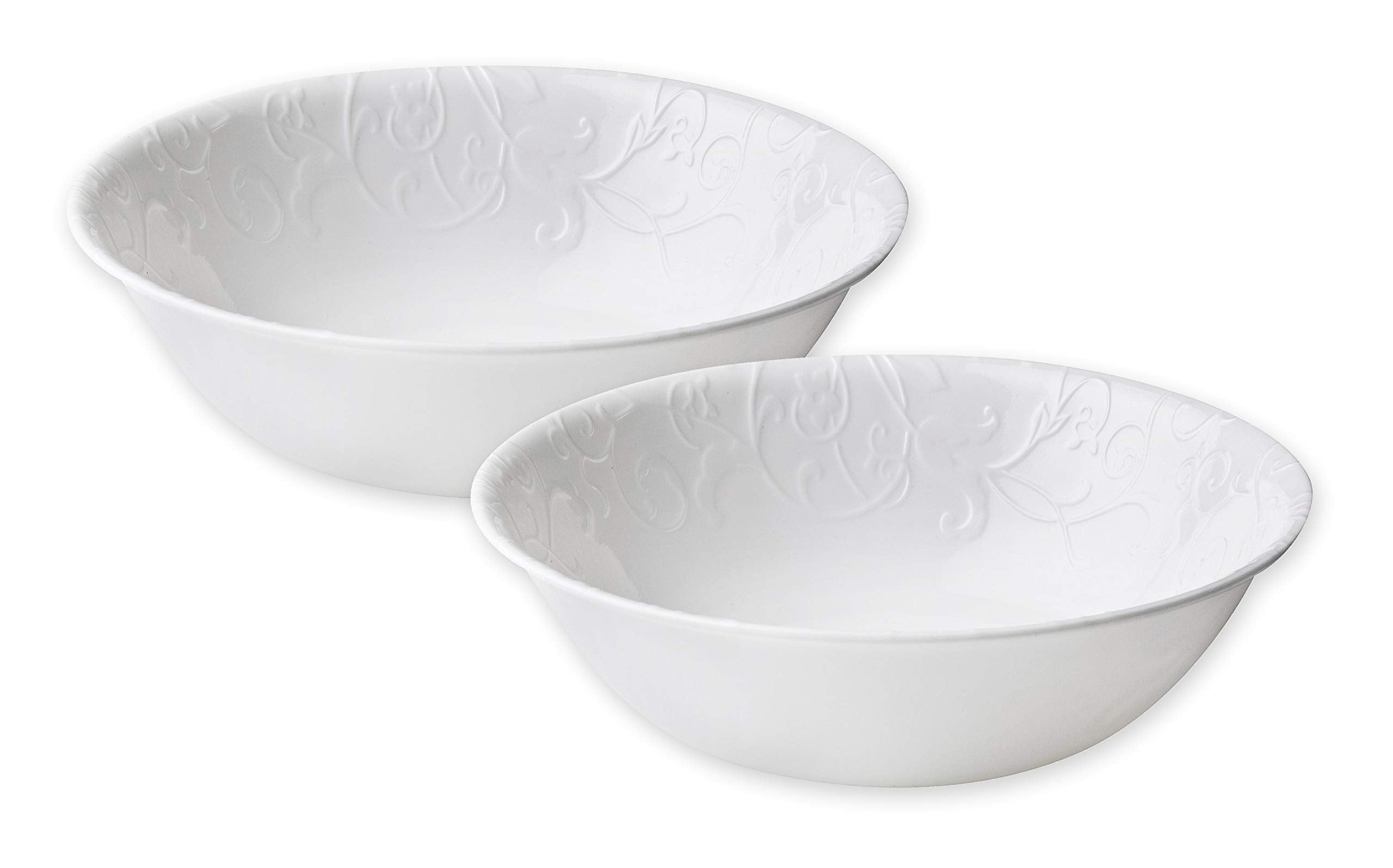 Corelle Bella Faenza 1qt serving bowl front view; lightweight and durable for entertaining
