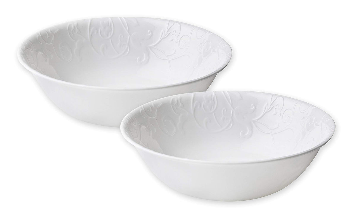 Corelle Bella Faenza 1qt serving bowl front view; lightweight and durable for entertaining