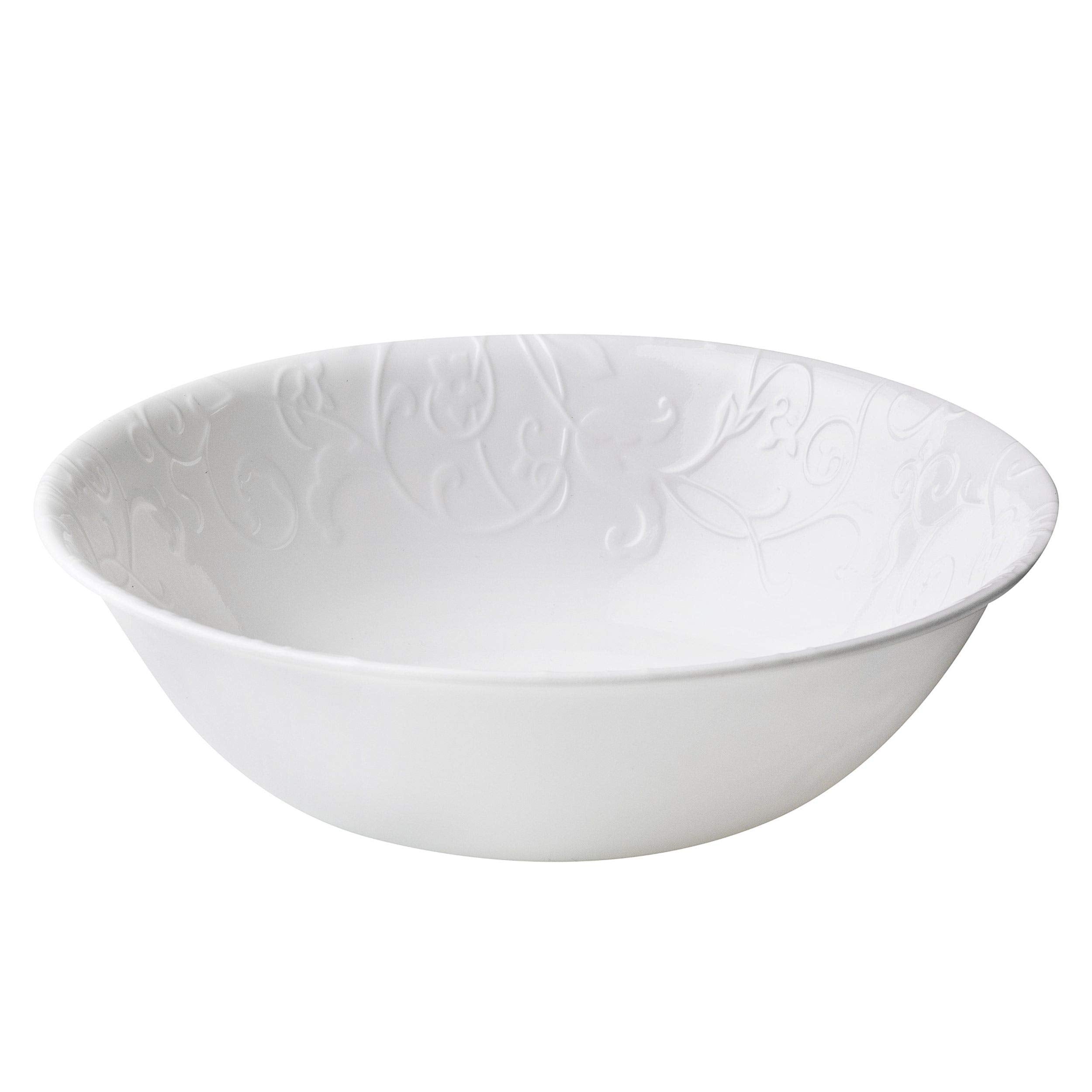 Corelle Bella Faenza 1qt serving bowl side view; stackable and easy to store