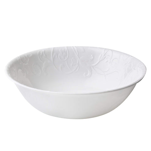 Corelle Bella Faenza 1qt serving bowl side view; stackable and easy to store
