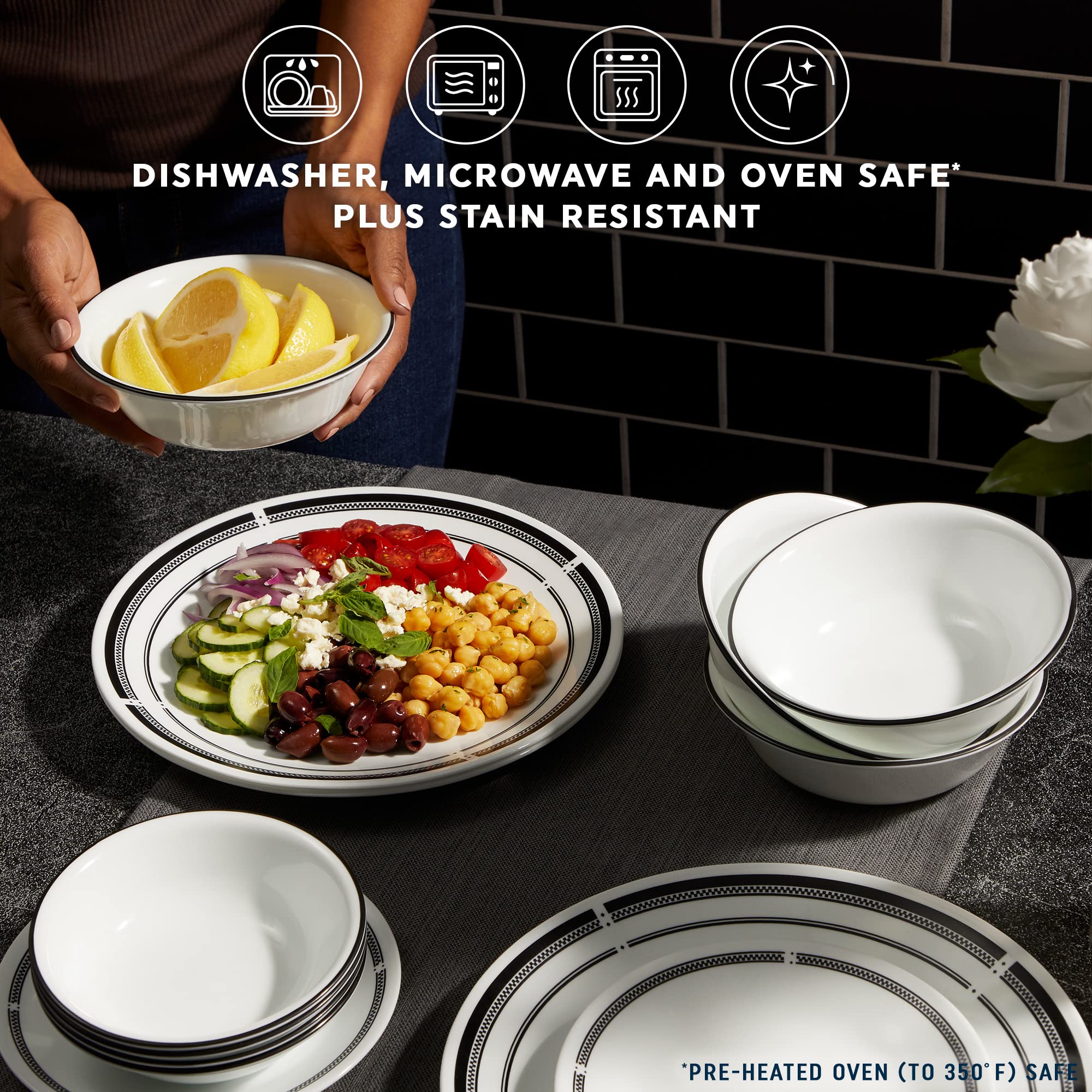 Corelle Brasserie 18-ounce soup bowls ideal for soups and cereals.