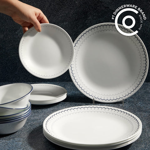 Corelle Caspian appetizer plates with scalloped edge, perfect for starters.