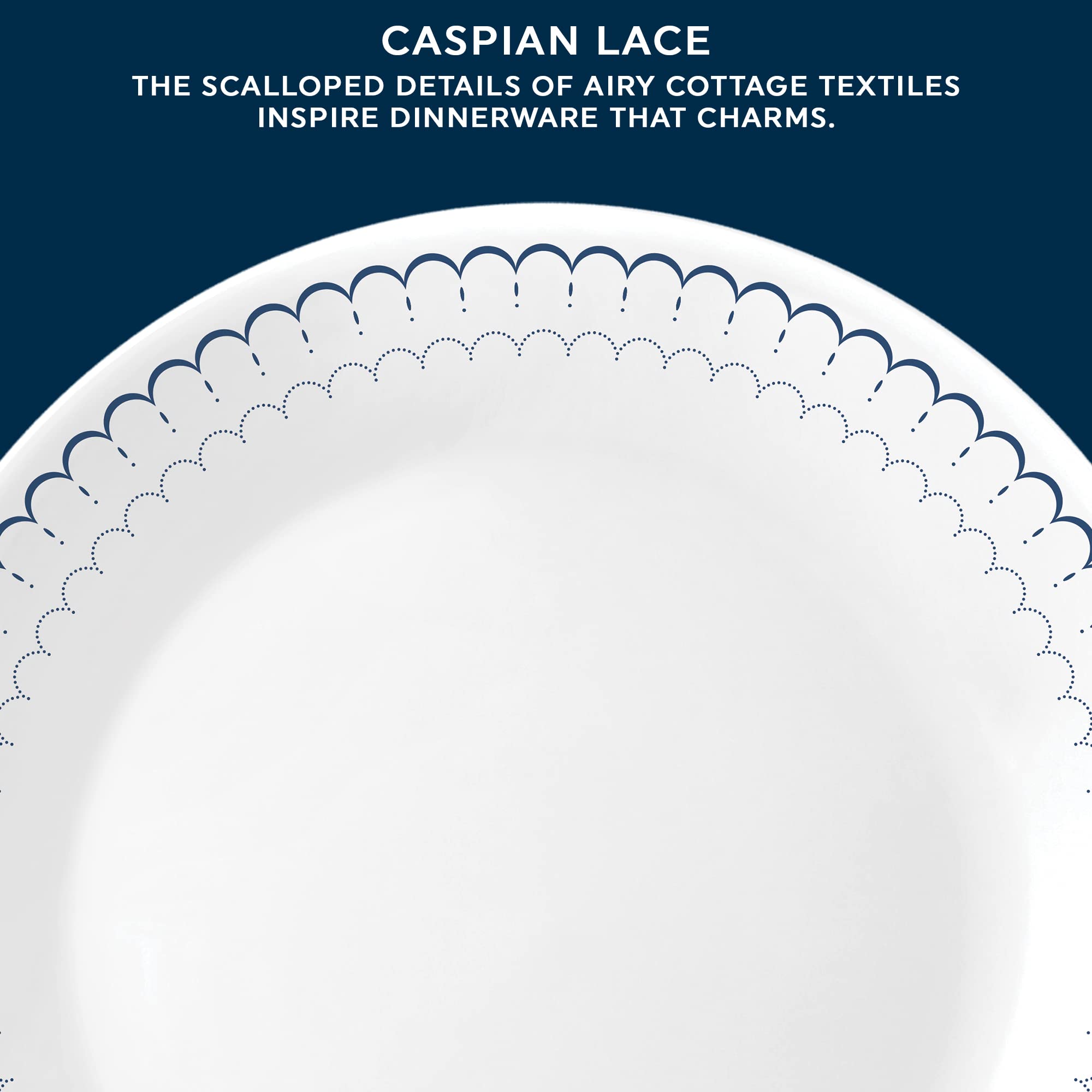 Corelle Caspian Vitrelle triple-layer glass emphasizes light yet durable construction.