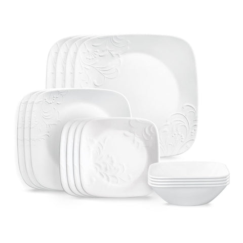 Corelle Cherish square 16pc dinnerware set, lightweight and chip-resistant, great for everyday meals.