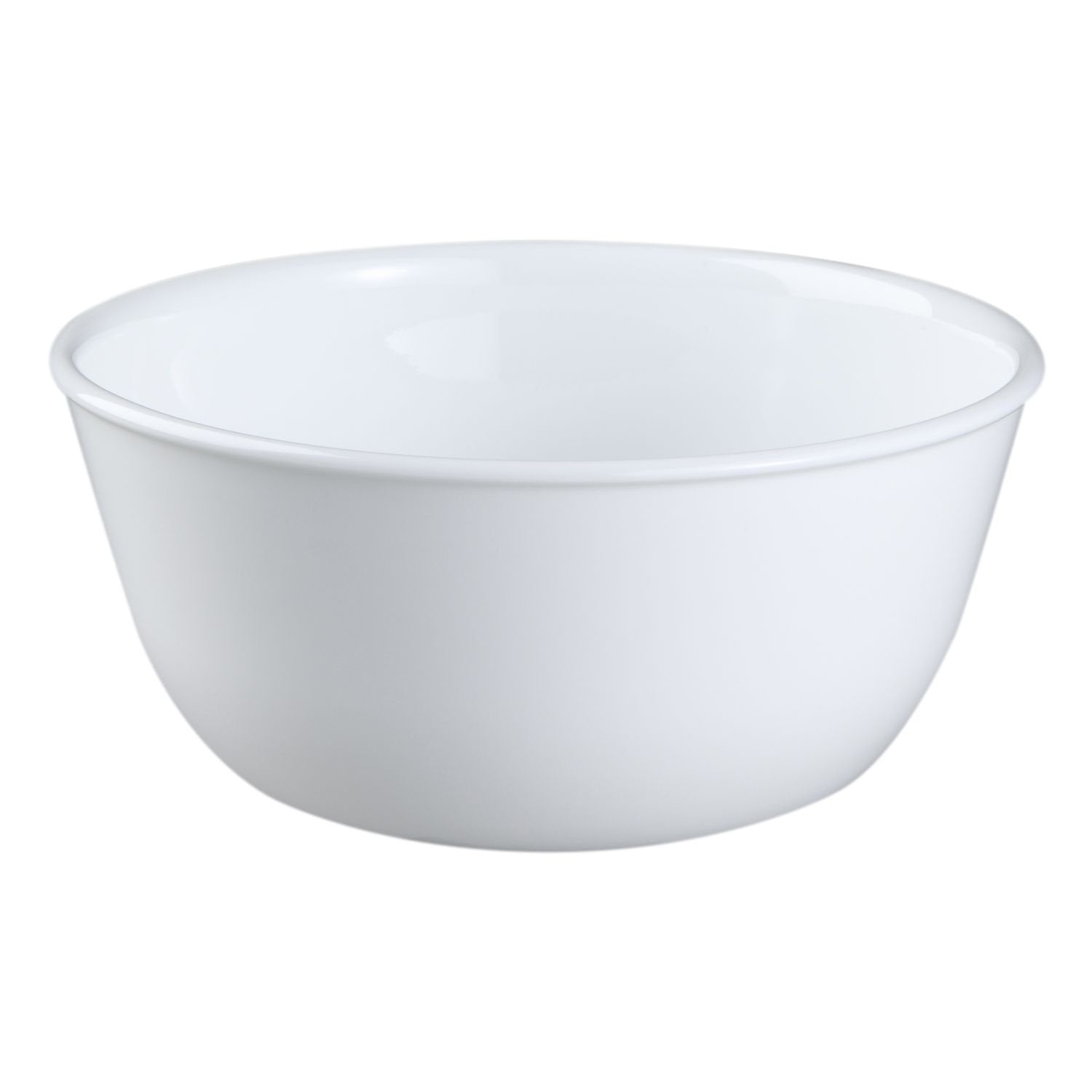 Corelle Winter Frost White 28 oz bowls stack neatly for compact storage.