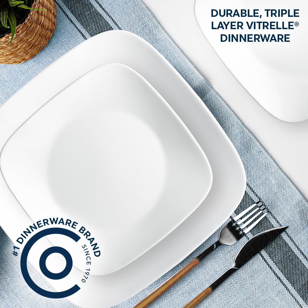 Corelle dishwasher-safe plates ready for quick meals and easy cleaning.