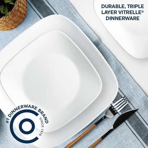 Corelle dishwasher-safe plates ready for quick meals and easy cleaning.