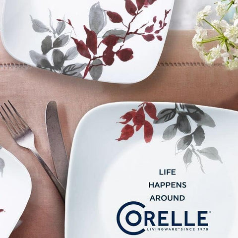 Corelle Kyoto Leaves dining set shown in a complete service for daily use