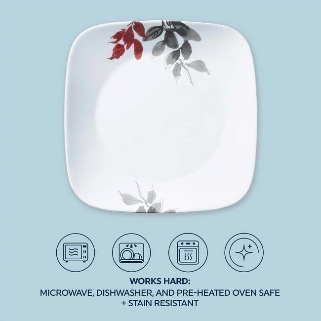Corelle Kyoto Leaves soup bowls in a row, emphasizing non-porous surface and capacity