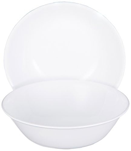 Corelle Livingware Winter Frost White 2qt serving bowl, side angle showing generous capacity.