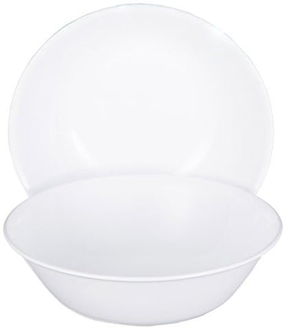 Corelle Livingware Winter Frost White 2qt serving bowl, side angle showing generous capacity.