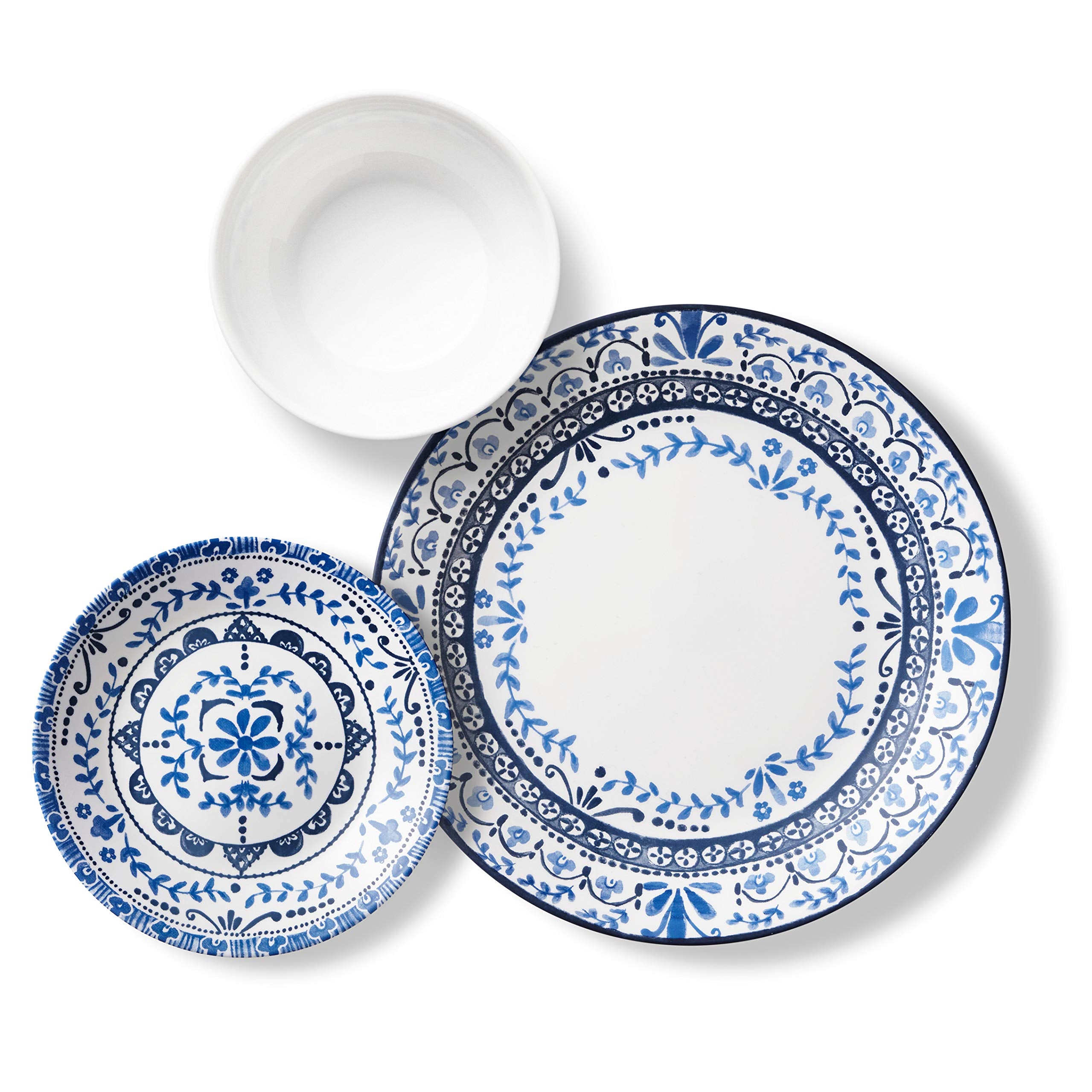 Corelle Portofino soup bowl close-up with blue pattern, ideal for everyday soups at home.