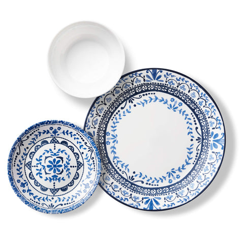 Corelle Portofino soup bowl close-up with blue pattern, ideal for everyday soups at home.