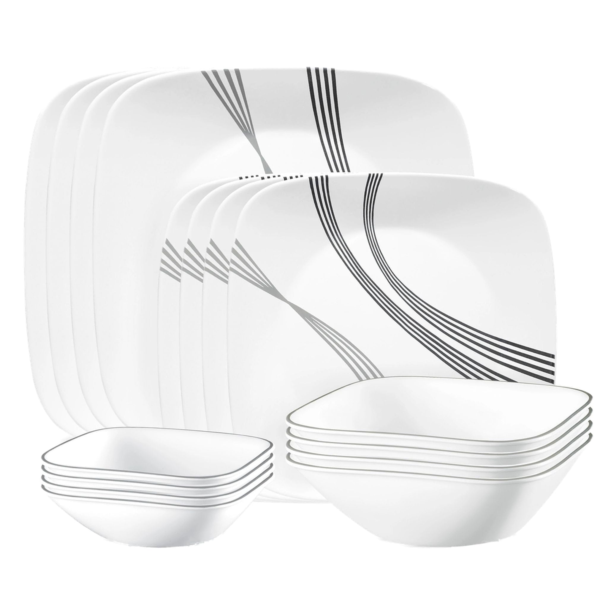 Corelle Urban Arc dinner plates shown for everyday meals with light, durable design