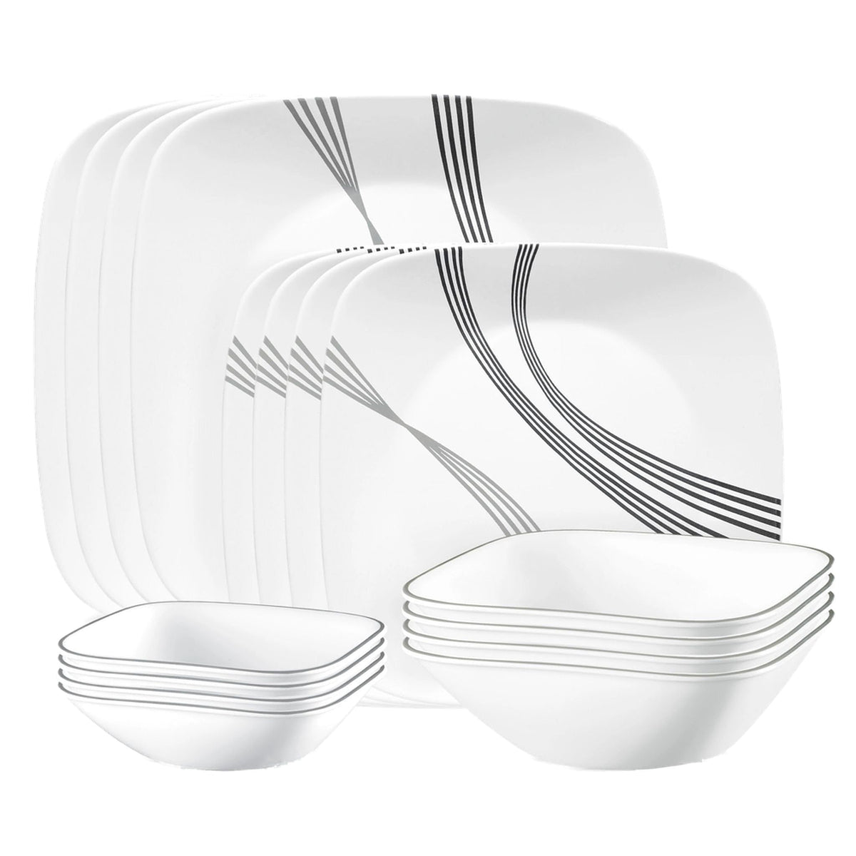 Corelle Urban Arc dinner plates shown for everyday meals with light, durable design