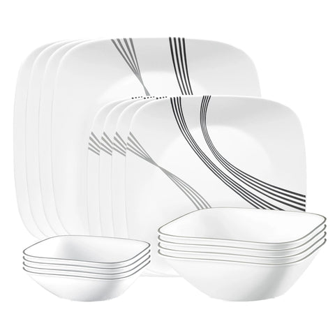 Corelle Urban Arc dinner plates shown for everyday meals with light, durable design