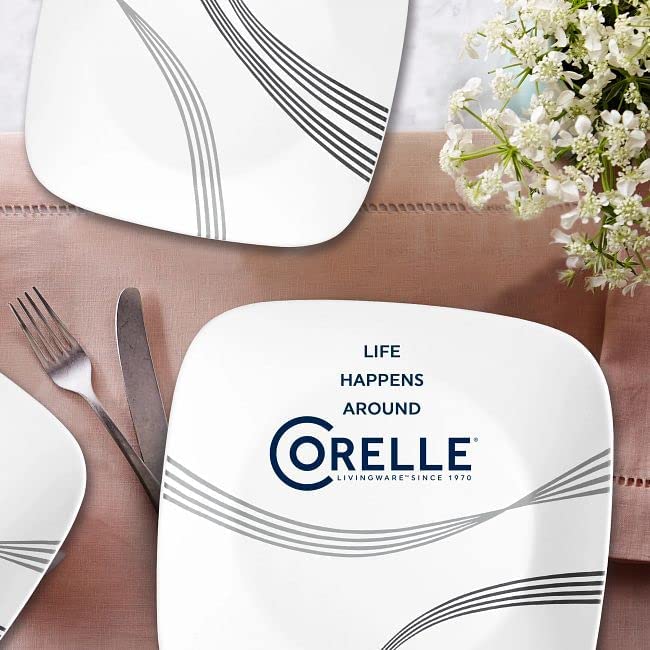 Corelle Urban Arc stackable dishware saving cabinet space in a modern kitchen