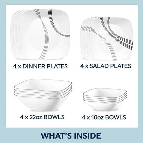 Corelle Urban Arc table setting showcases contemporary white and gray lines