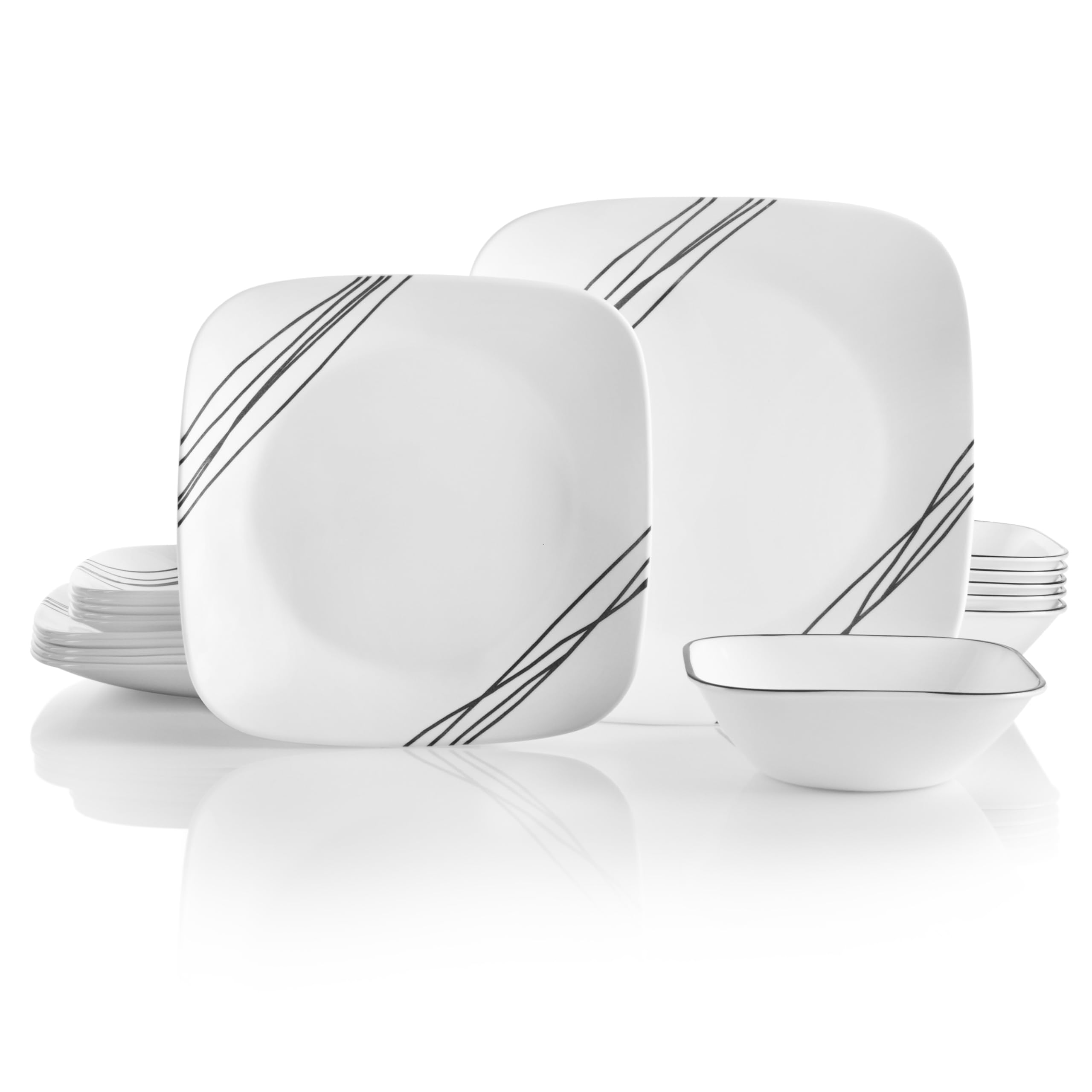 Corelle Vitrelle 18-piece dinner plates with hand drawn lines for everyday elegance