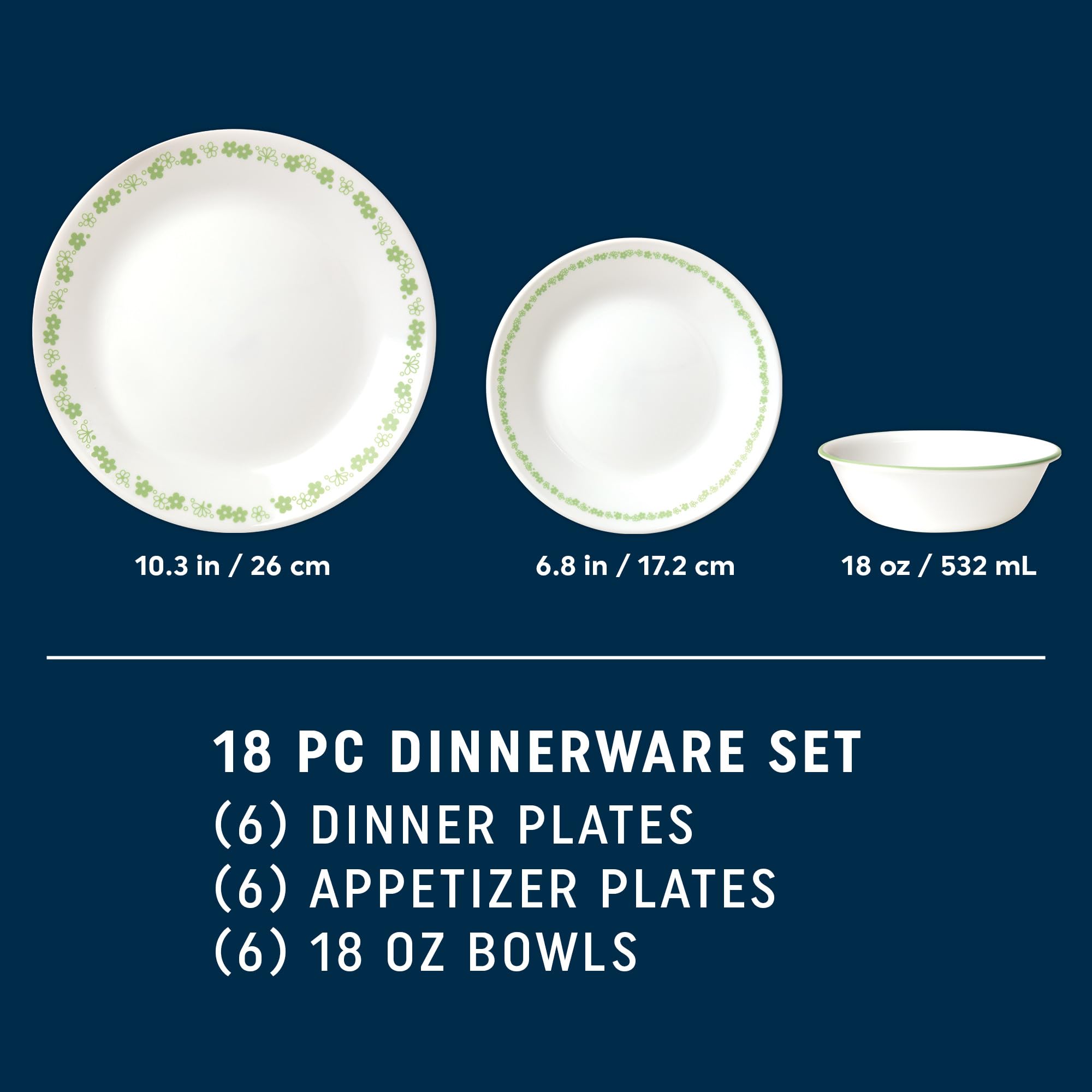 Corelle Vitrelle 18-piece appetizer plates ideal for casual meals and entertaining.
