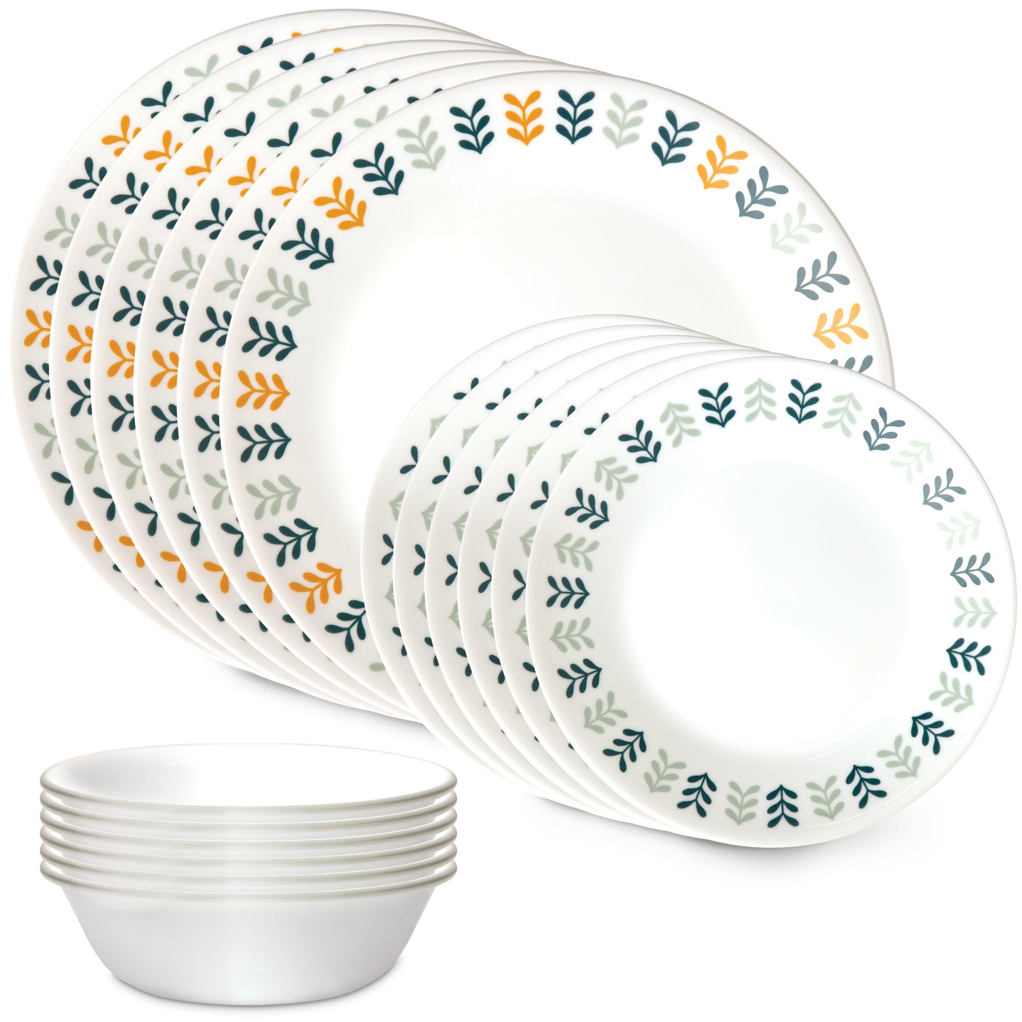 Corelle Vitrelle Anders 18-piece dinnerware set with full service for six for everyday meals.