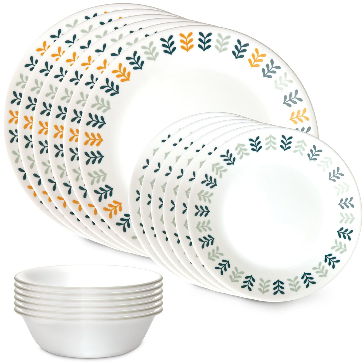 Corelle Vitrelle Anders 18-piece dinnerware set with full service for six for everyday meals.