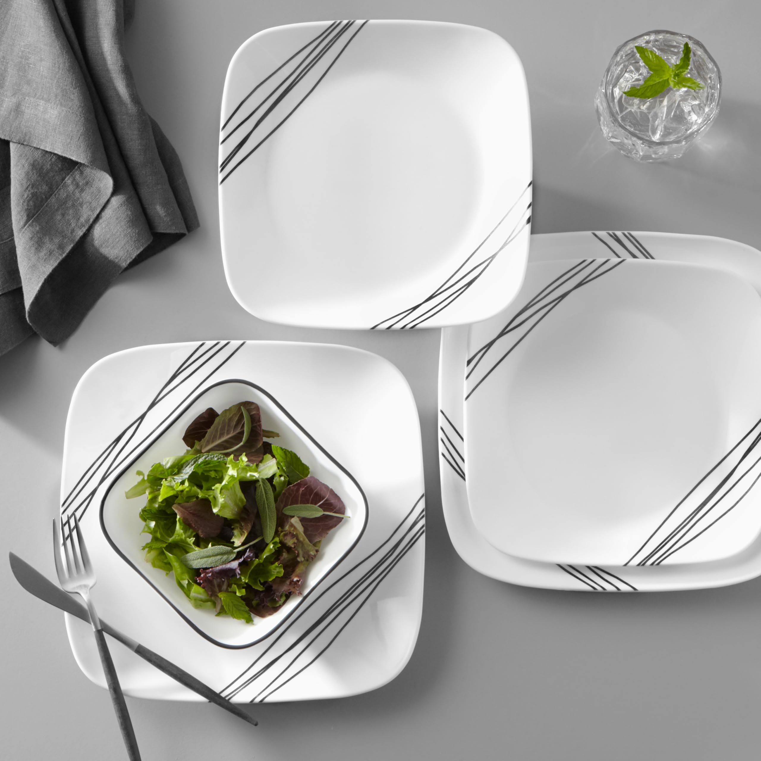 Corelle Vitrelle 18-piece salad plates with bold lines for modern dining