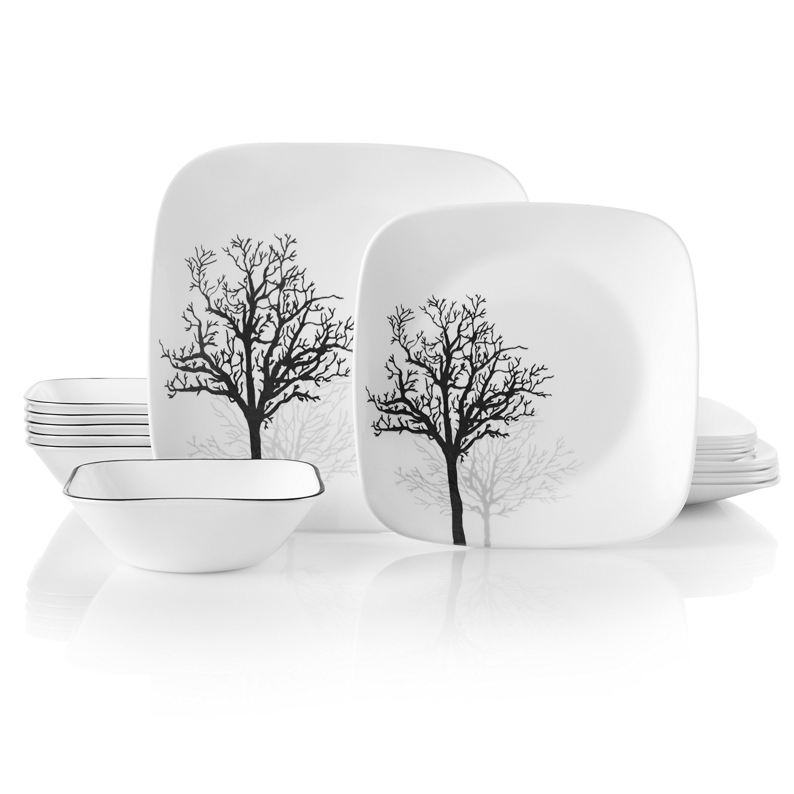 Corelle Vitrelle Timber Shadows dinner plates in a clean modern table setting for everyday dining