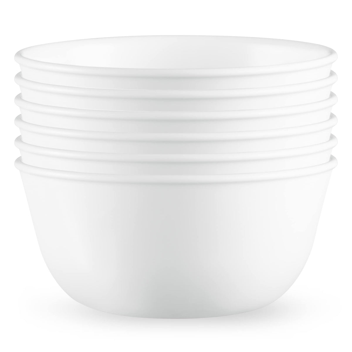 Corelle Vitrelle 28-oz soup bowl in Winter Frost White shows crystal clarity and durability for daily meals.
