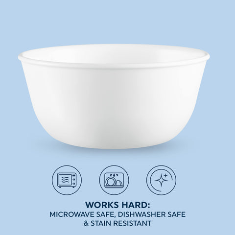 Corelle Vitrelle 28-oz bowl is lightweight and stackable for compact kitchen storage.