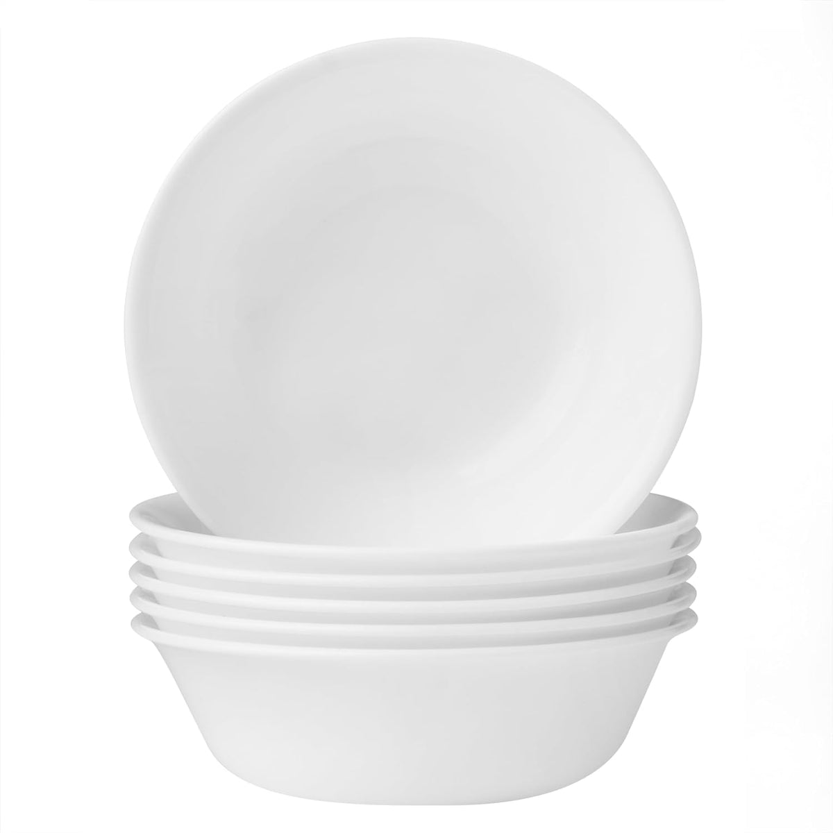 Corelle Vitrelle 6pc soup bowls in Winter Frost White, lightweight yet durable for everyday meals.