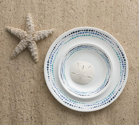 Corelle Vitrelle blue-dots pattern on dishware for modern table styling.