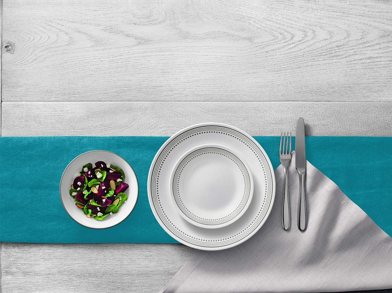 Close-up of Mystic Gray border on Corelle Vitrelle for an elegant table setting.