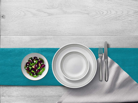 Close-up of Mystic Gray border on Corelle Vitrelle for an elegant table setting.