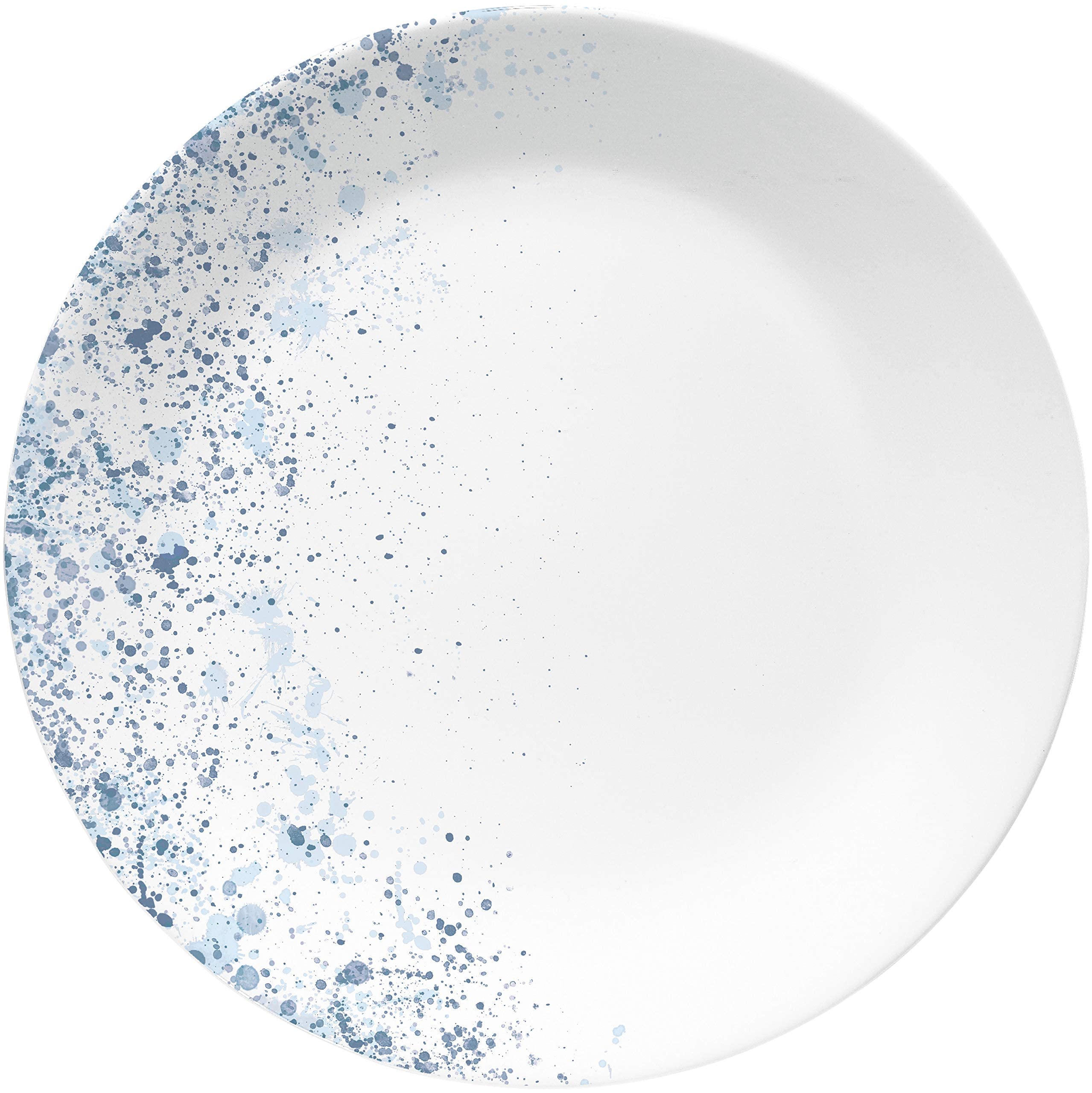 Close-up of Corelle Vitrelle Indigo Speckle plates with painterly glaze.