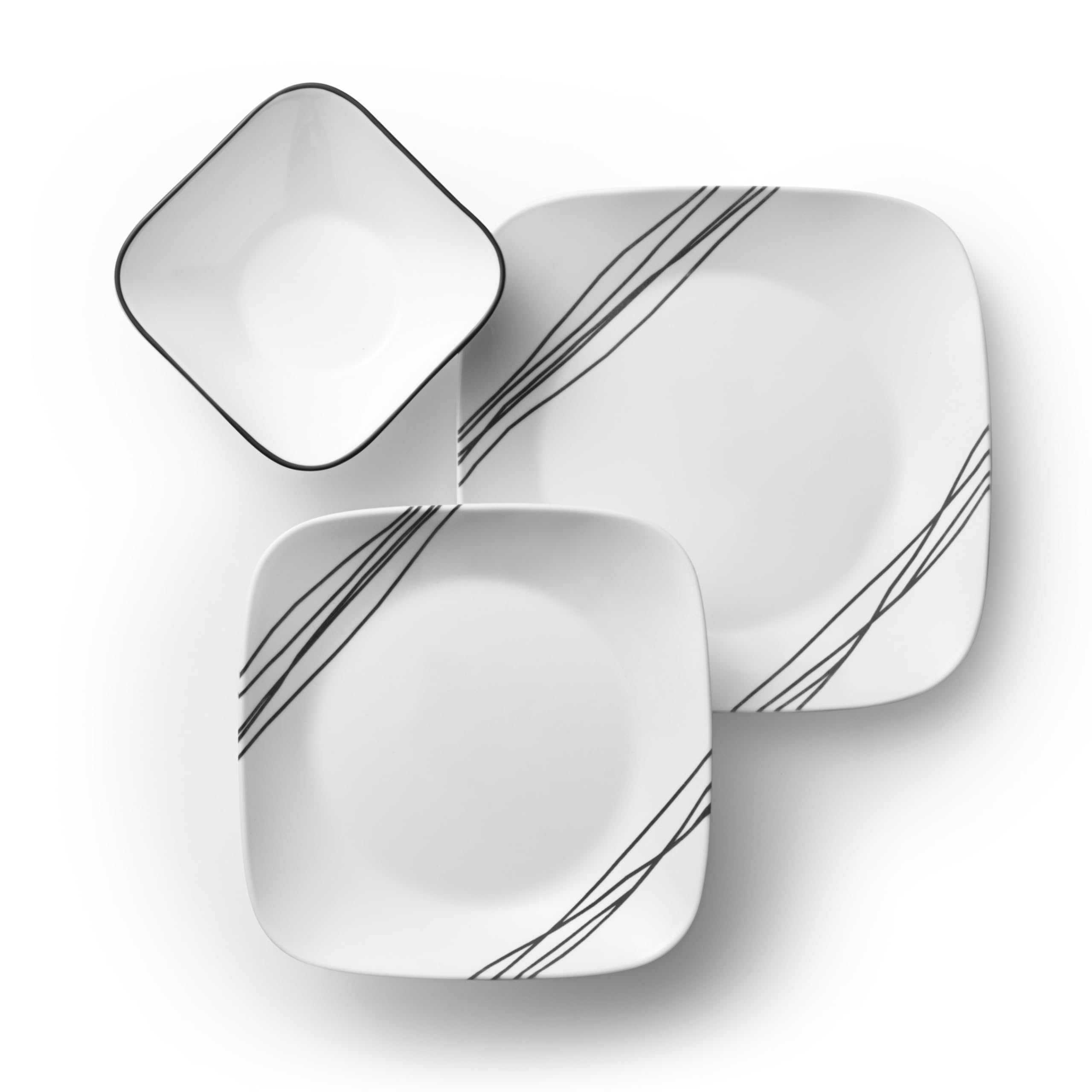 Close up of Corelle Vitrelle hand drawn line pattern on dinnerware for a contemporary table