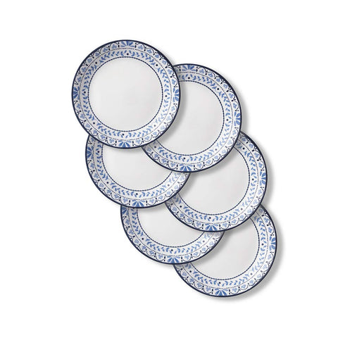 Corelle Vitrelle Portofino pattern salad plate on table, lightweight and durable.