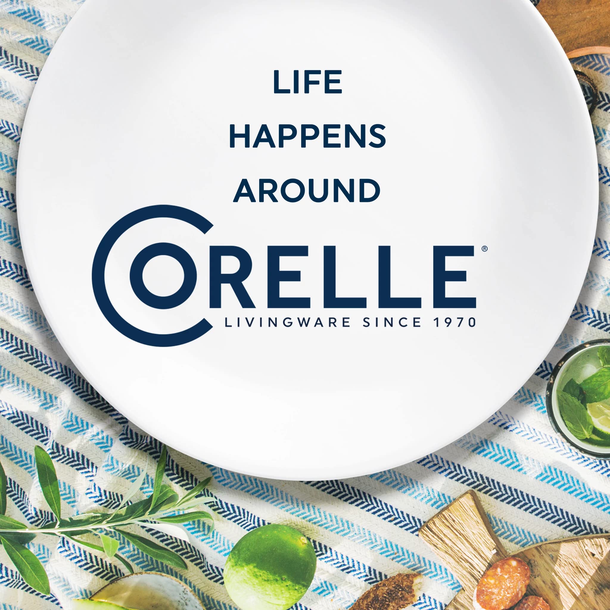 Corelle Vitrelle Portofino pattern plate suitable for indoor or outdoor dining.