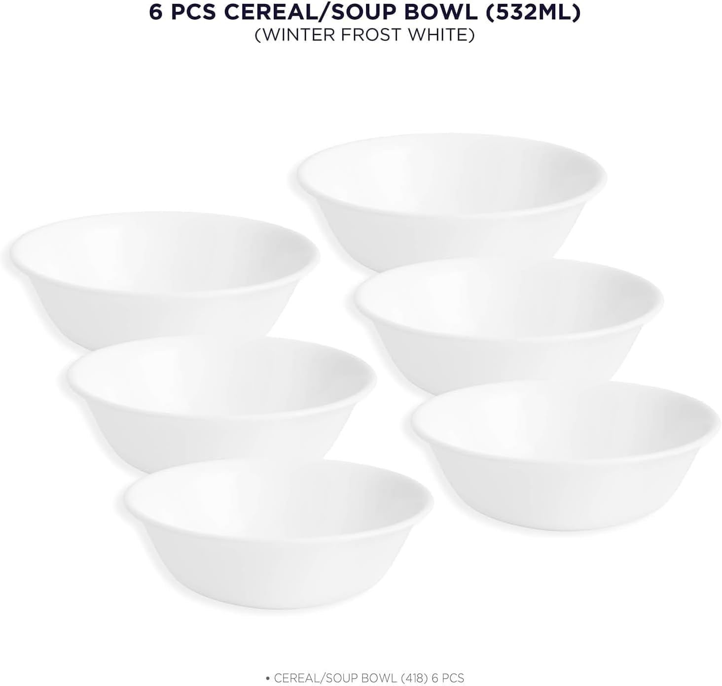 Corelle Winter Frost White bowls stacked neatly to save cabinet space.