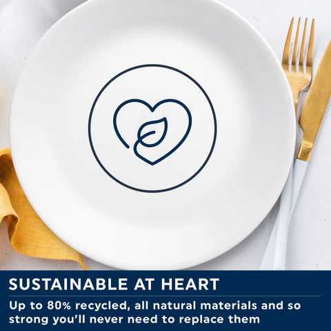 Corelle Winter Frost White dishwasher-safe dinnerware for easy cleaning after family meals.