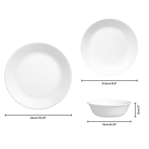 Corelle Winter Frost White side plate 21-6cm, lightweight and stackable for compact storage.