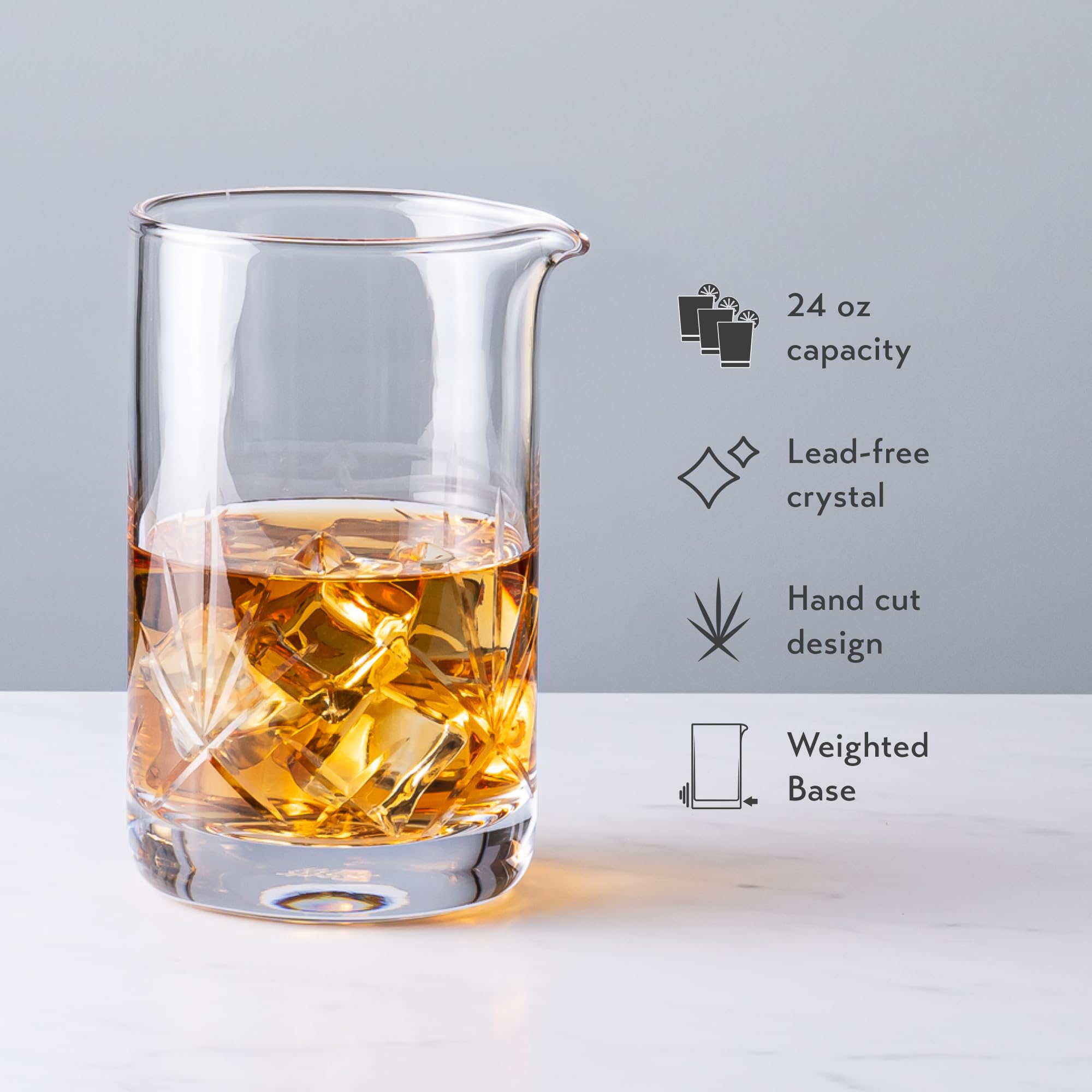 Cork & Mill ergonomic glass base prevents wobble during shaking or stirring.