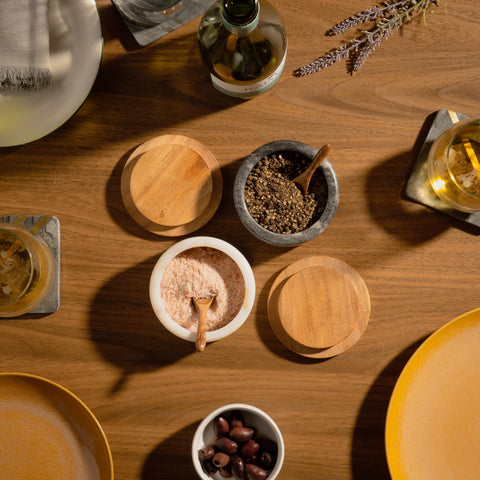 Cork & Mill bowls on dining table ready for table seasoning