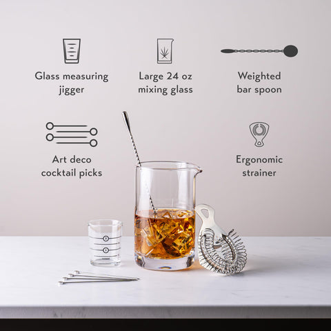 Cork & Mill old fashioned kit with premium tools for home bartenders.
