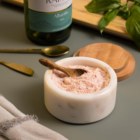 Cork & Mill salt cellar displayed on a clean kitchen counter.