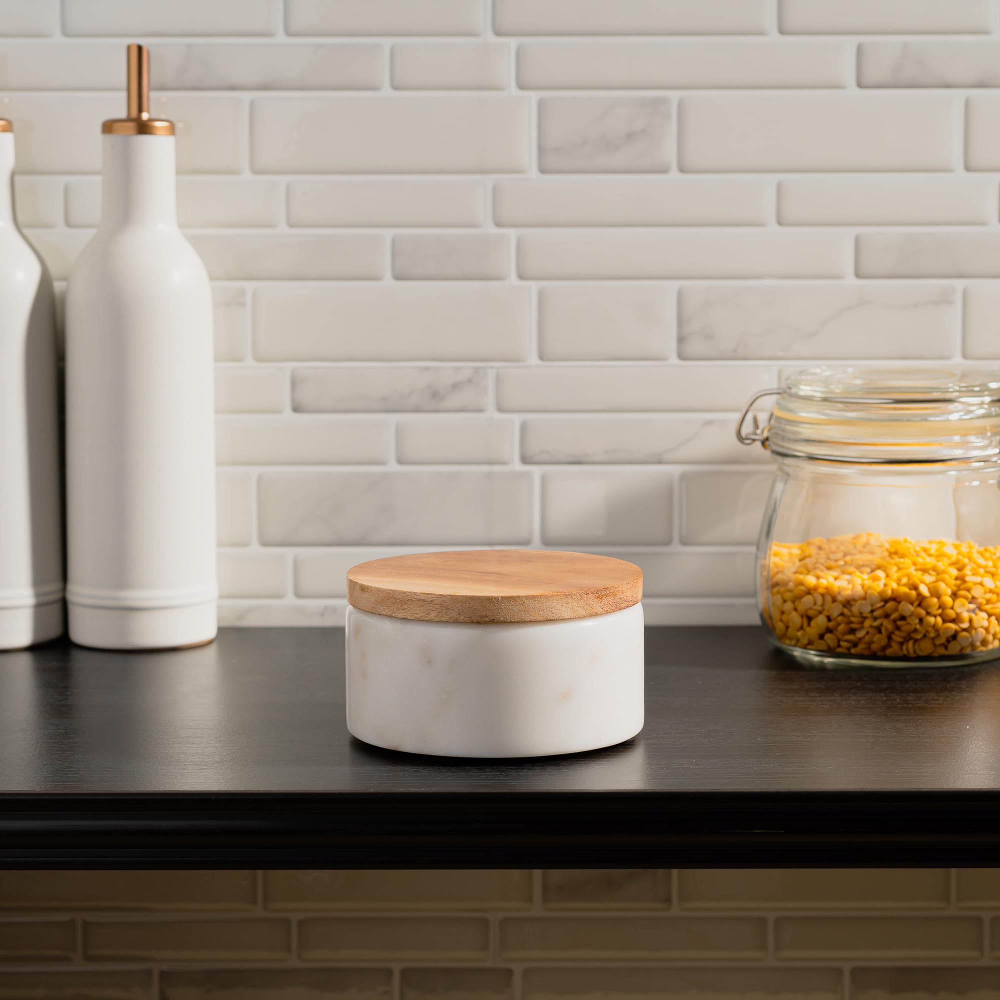 Cork & Mill salt cellar looks stylish on the kitchen counter, gift-ready.