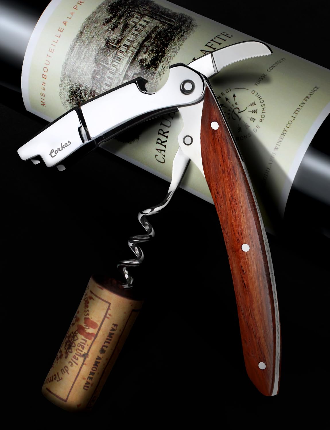 CORKAS 430 stainless steel body provides durable, rust-resistant performance for daily wine service.